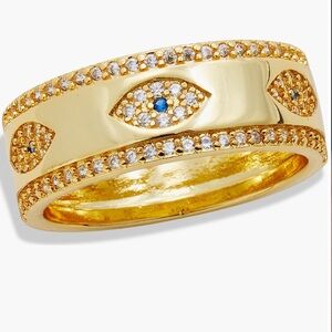 Savvy Cie Ring 18K Yellow Gold Plated CZ Evil Eye Band Ring Size 9